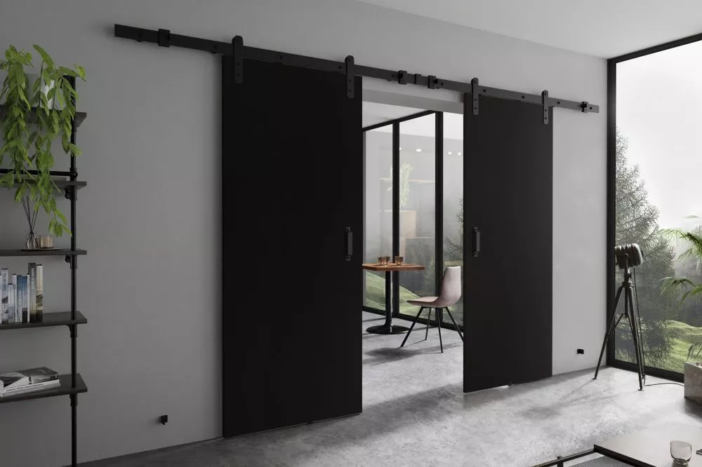 Bīdāmās durvis Retro Duo · Melns · 212 × 205 cm