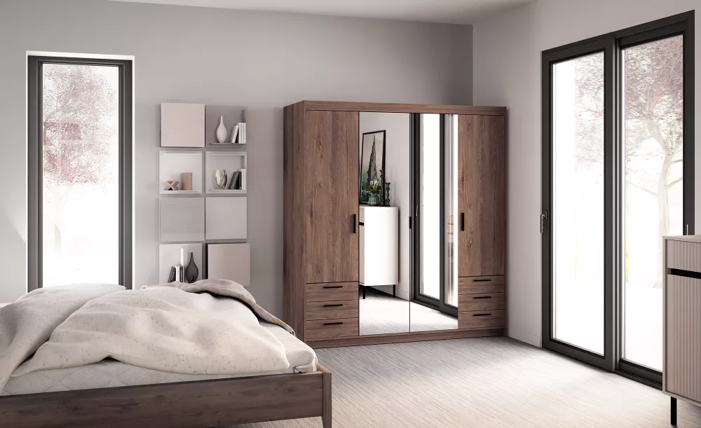 Skapis Elena 4D6S ar spoguli · Ozols lefkas · 176.3 × 53 × 190.5 cm