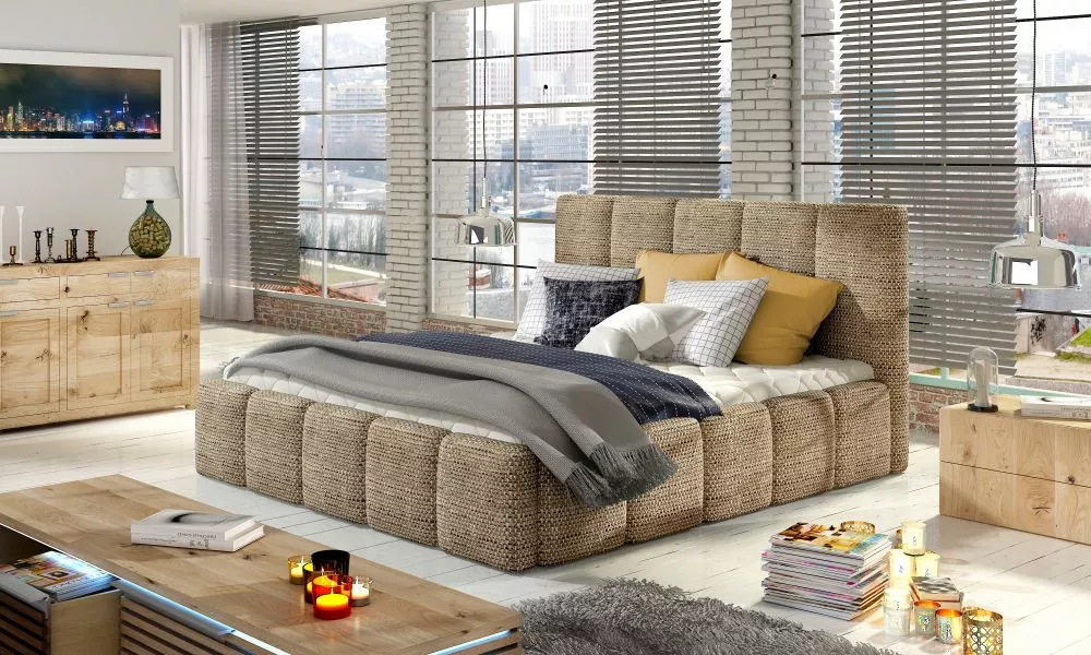 Gulta Edvige standard ar stelāžu Guļamvietas platums: 160 cm, Guļamvietas garums: 200 cm, stelāžas tips: koka, · Bēšs · 