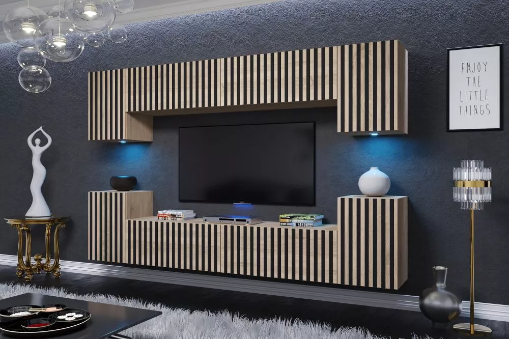 Sekcija Ortega ar LED · Ozols sonoma · 240 × 35 × 170 cm