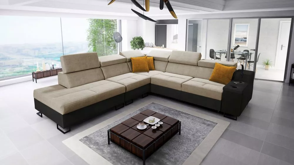 Dīvāns Alicante 9 Whisper Eco Standard · Bēšs + melns · 287 × 300 × 81 cm