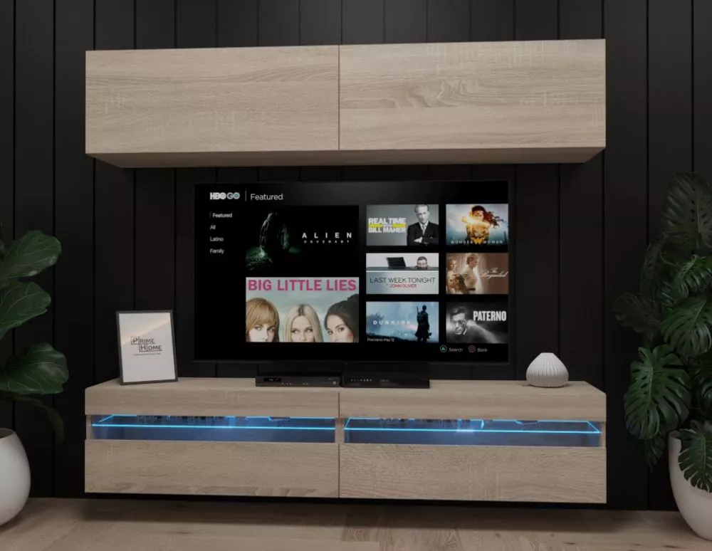 Sekcija Exclusive 1 ar LED · Ozols sonoma · 182 × 35 × 184 cm