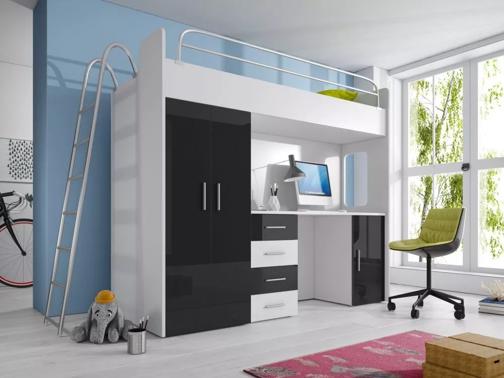 Bērnu gulta Raj 4D ar stelāžu Guļamvietas platums: 80 cm, Guļamvietas garums: 200 cm, · 86 × 245 × 180 cm