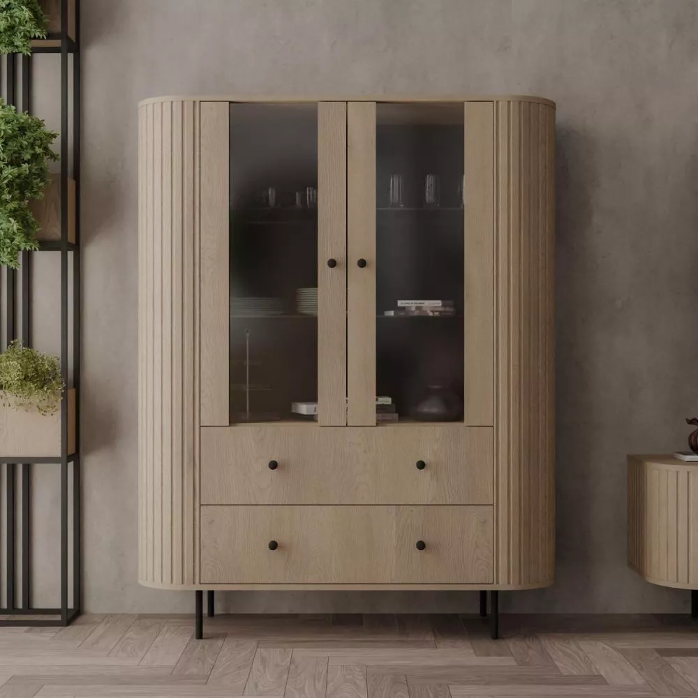 Sekcija Ovalio 122 · Ozols kremona · 123 × 42 × 155 cm