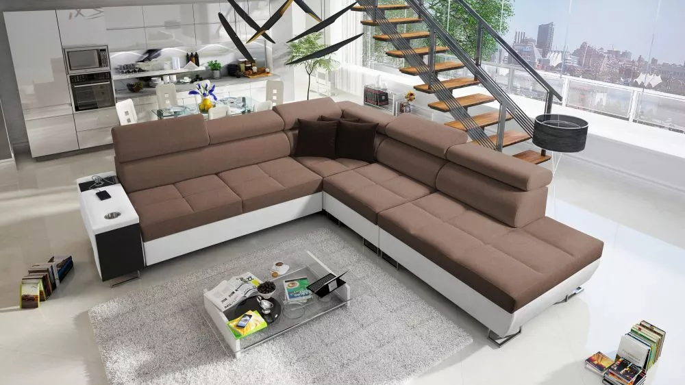Dīvāns Morena 9 Premium Standard · Brūns + balts · 283 × 298 × 84 cm