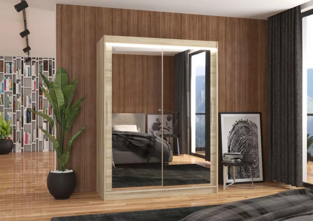 Skapis Permo ar LED · Sonoma · 150 × 58 × 200 cm