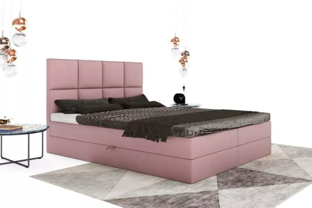 Gulta Gerbera Boxspring standard Guļamvietas platums: 140 cm, Guļamvietas garums: 200 cm, · Rozā · 142 × 207 × 123 cm