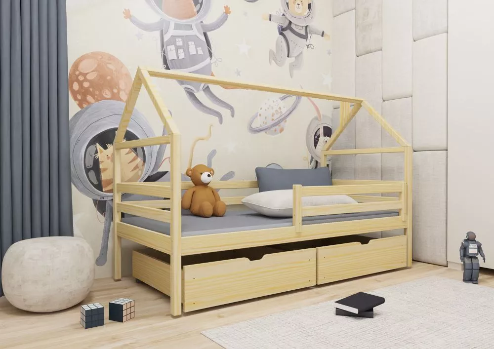 Bērnu gulta Aron Domek ar stelāžu Guļamvietas platums: 80 cm, Guļamvietas garums: 180 cm, · Priede · 87 × 188 × 132.5 cm