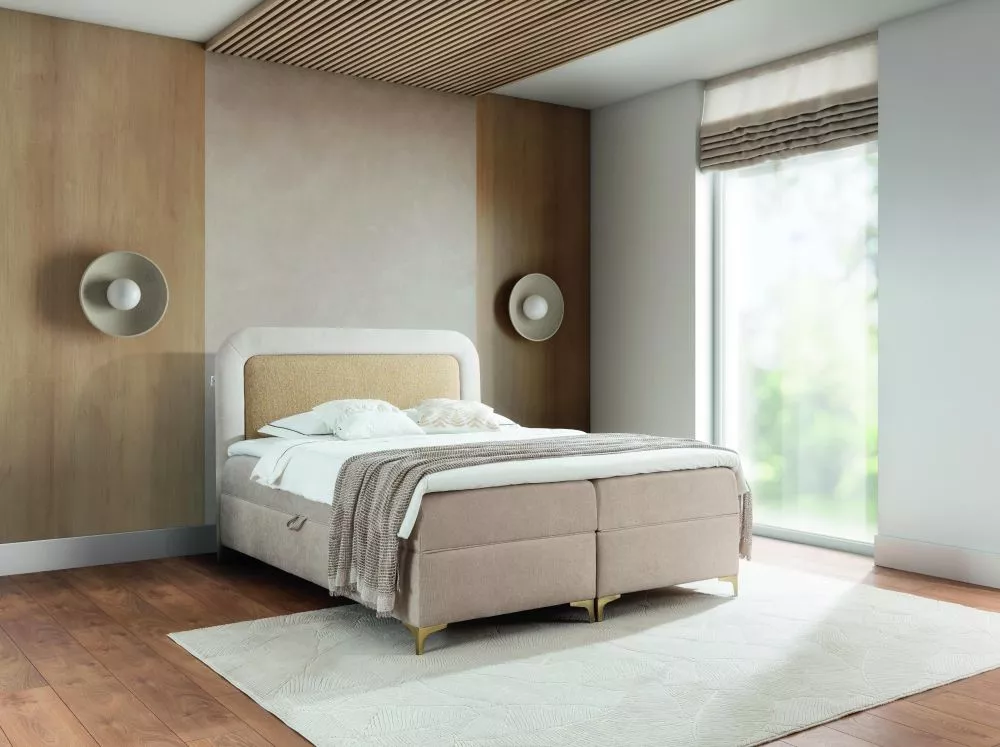 Gulta Esito Boxspring Standard Guļamvietas platums: 180 cm, Guļamvietas garums: 200 cm, · Bēšs + dzeltens · 184 × 205 × 