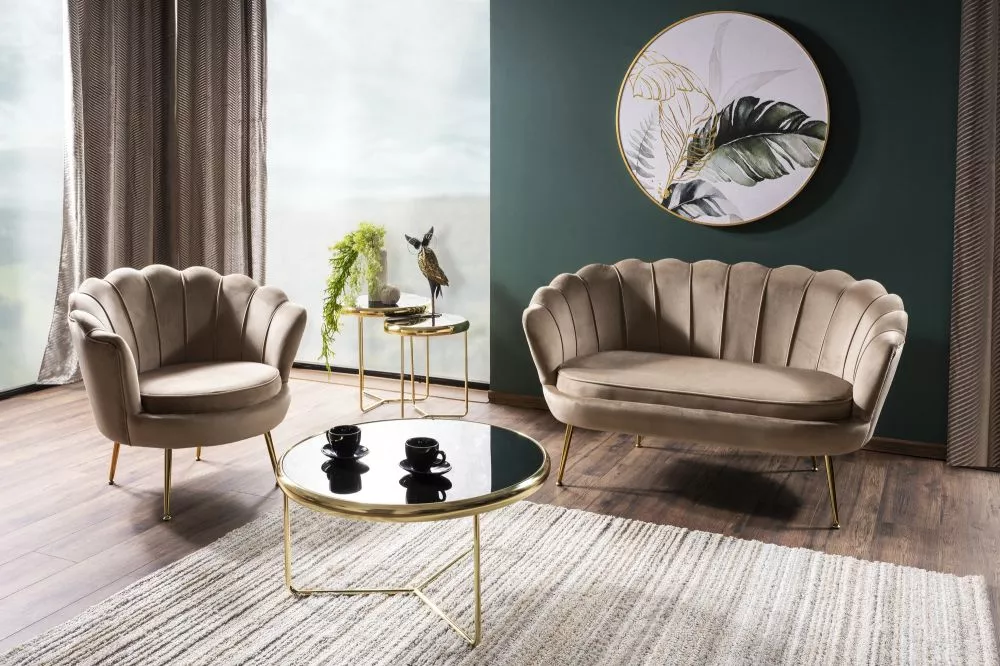 Komplekts Camellia 2S+1S Velvet · Bēšs · 76 × 135 × 77 cm