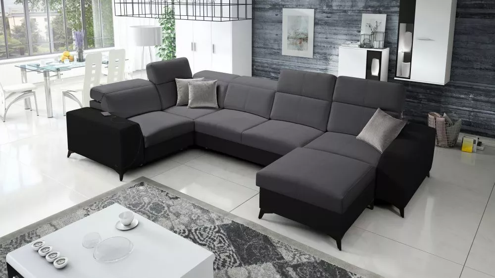 Dīvāns Belutti 4 Mix Standard · Grafīts + melns · 212 × 362 × 84 cm