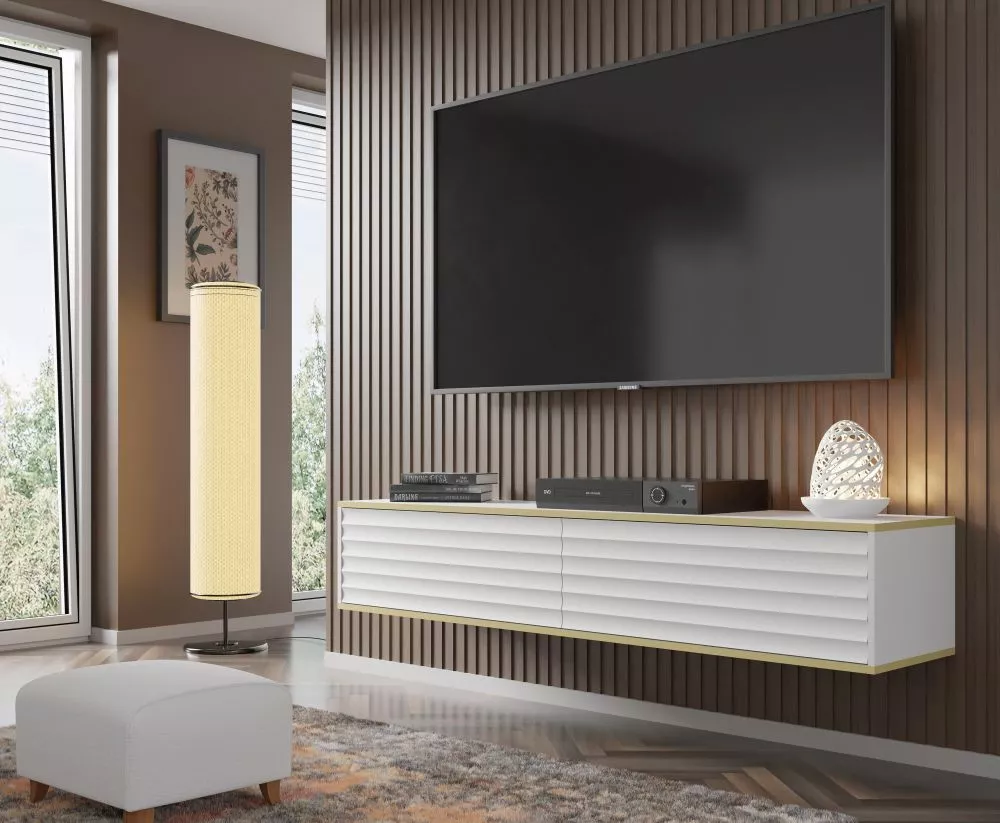 TV tumba Wabi · Balts · 180 × 40 × 33 cm