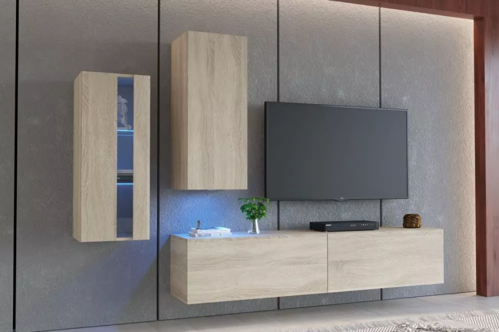 Sekcija Exclusive 9 ar LED · Sonoma · 218 × 35 × 158 cm
