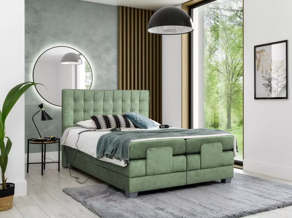 Gulta Play Electric Boxspring Standard Guļamvietas platums: 160 cm, Guļamvietas garums: 200 cm, · Zaļš · 167 × 212 × 118