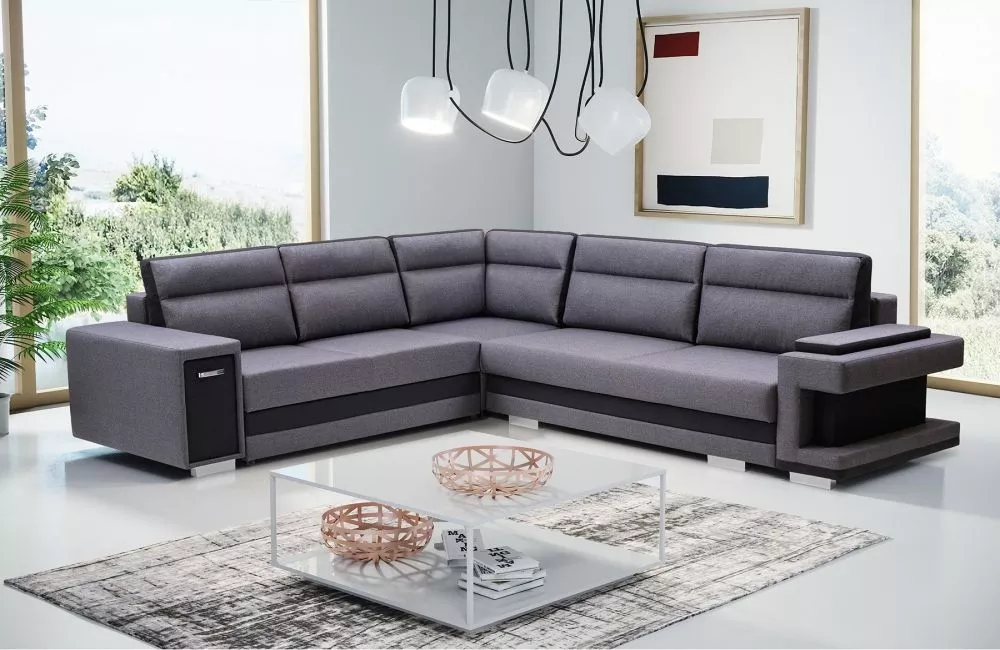 Dīvāns A2 Standard · Tumši pelēks + melns · 272 × 305 × 90 cm