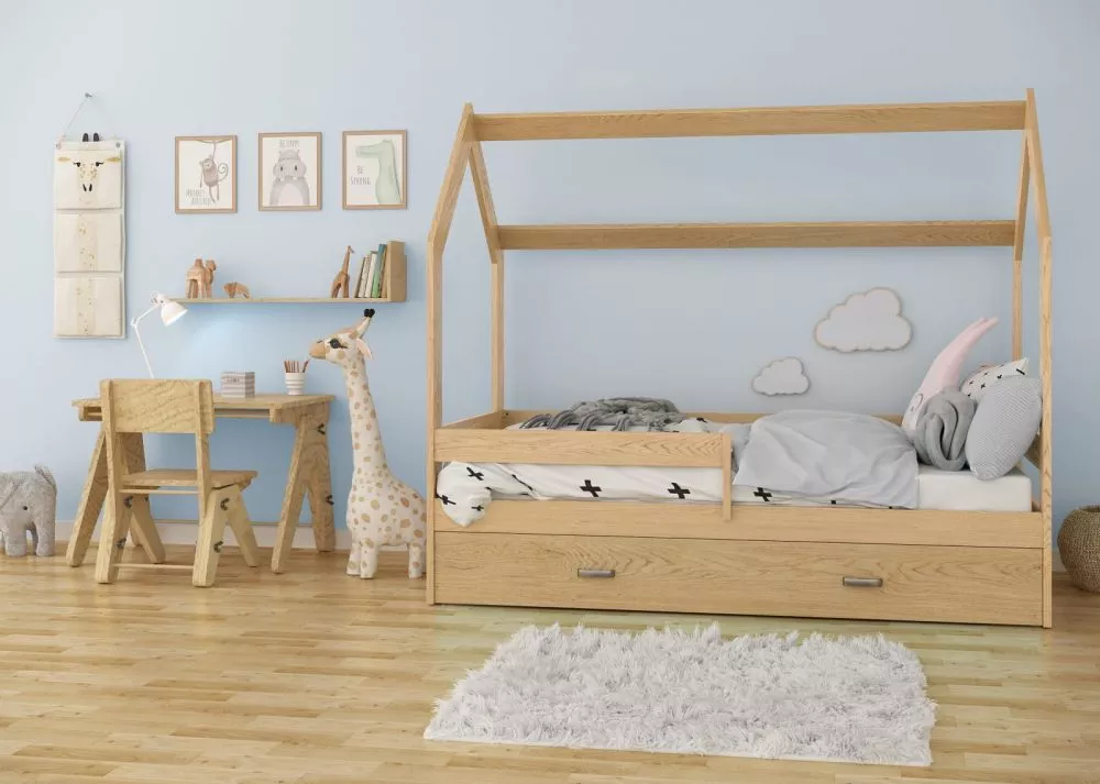 Bērnu gulta Domek D3 ar stelāžu Guļamvietas platums: 80 cm, Guļamvietas garums: 160 cm, · 87 × 164 × 144 cm