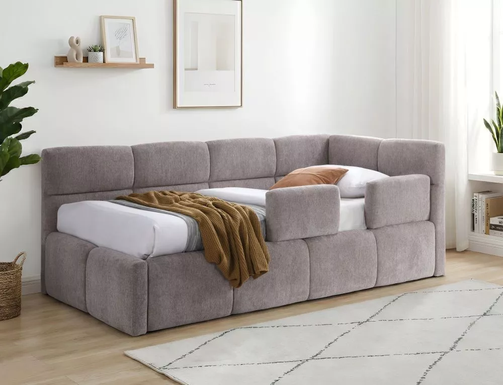 Gulta Emma Raven 90x200 ar stelāžām Guļamvietas platums: 90 cm, Guļamvietas garums: 200 cm, · Rozā · 109 × 220 × 89 cm