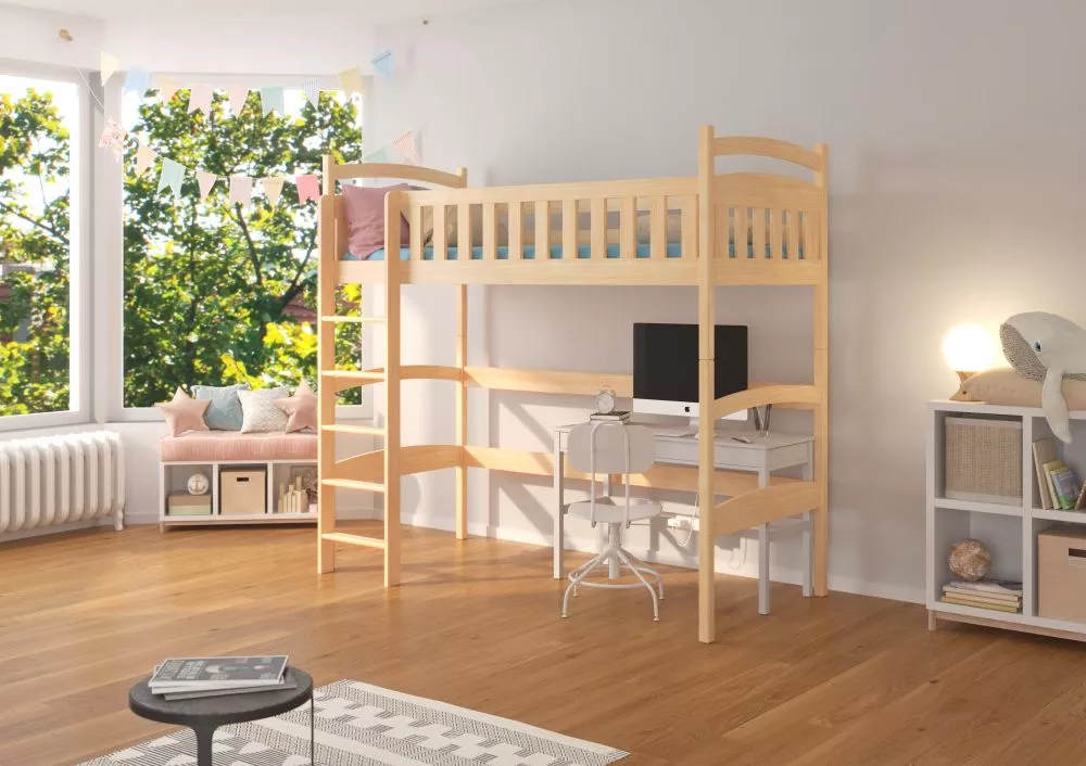 Bērnu gulta Miago ar stelāžu Guļamvietas platums: 90 cm, Guļamvietas garums: 200 cm, · Priede · 97 × 208 × 174 cm