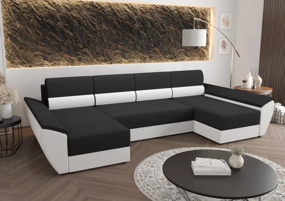 Dīvāns Rebi U4 Standard · Tumši pelēks + balts · 140 × 321 × 88 cm