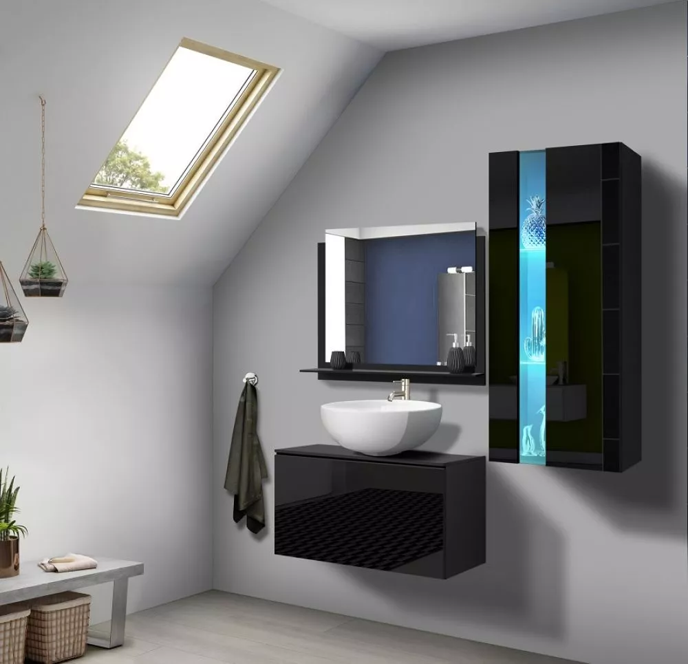 Vannas istabas komplekts Alius 34 gloss ar LED · Melns · 123 × 112 × 42 cm