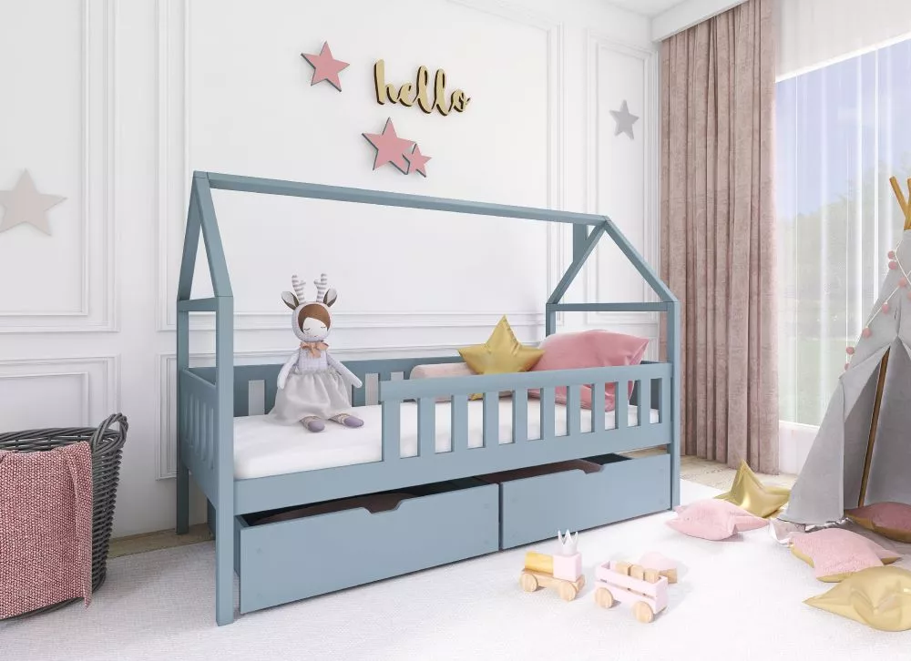 Bērnu gulta Domi Lux ar stelāžu Guļamvietas platums: 80 cm, Guļamvietas garums: 200 cm, · Pelēks · 87 × 208 × 169 cm