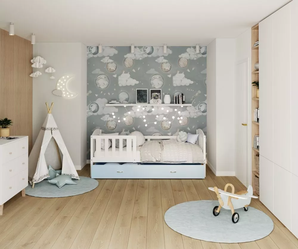 Bērnu gulta Kubus P MDF 80x190 ar stelāžu Guļamvietas platums: 80 cm, Guļamvietas garums: 190 cm, · 86 × 198 × 74 cm