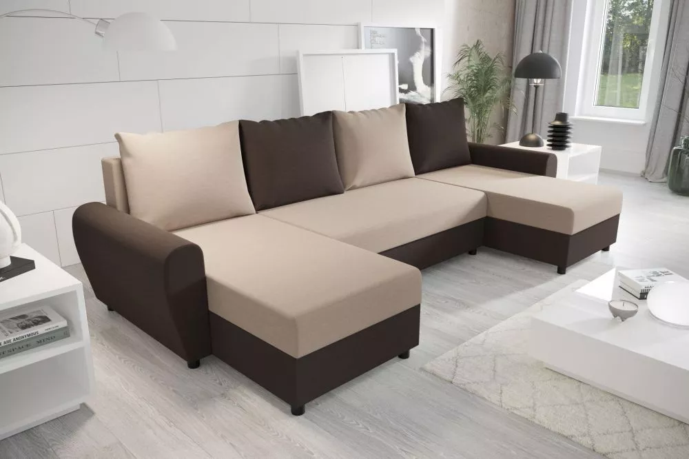 Dīvāns Fiona U standard · Brūns + tumši brūns · 144 × 305 × 68 cm