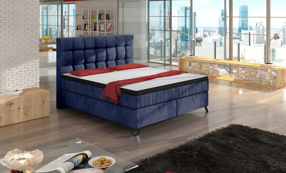 Gulta Alexander Boxspring Standard Guļamvietas platums: 160 cm, Guļamvietas garums: 200 cm, · Zils · 170 × 210 × 135 cm