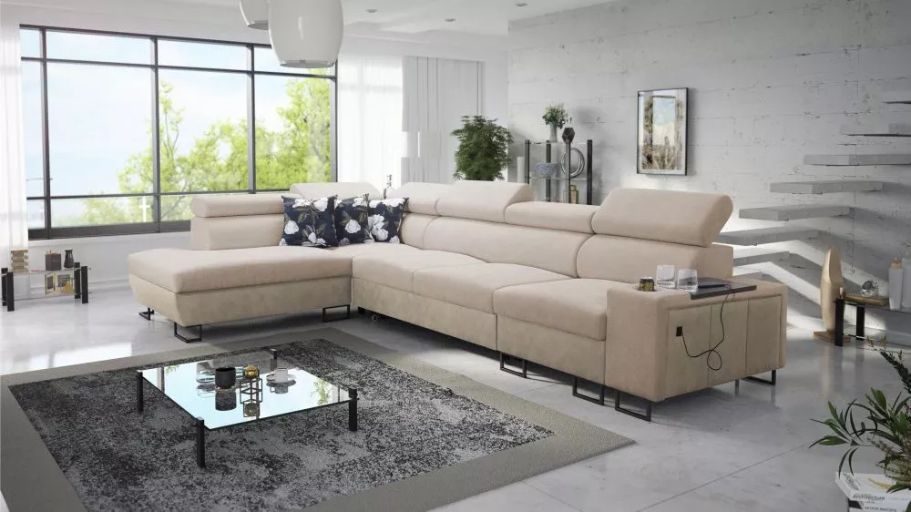 Dīvāns Melody 11 Mini Premium Standard · Gaiši brūns + krēma · 220 × 350 × 84 cm