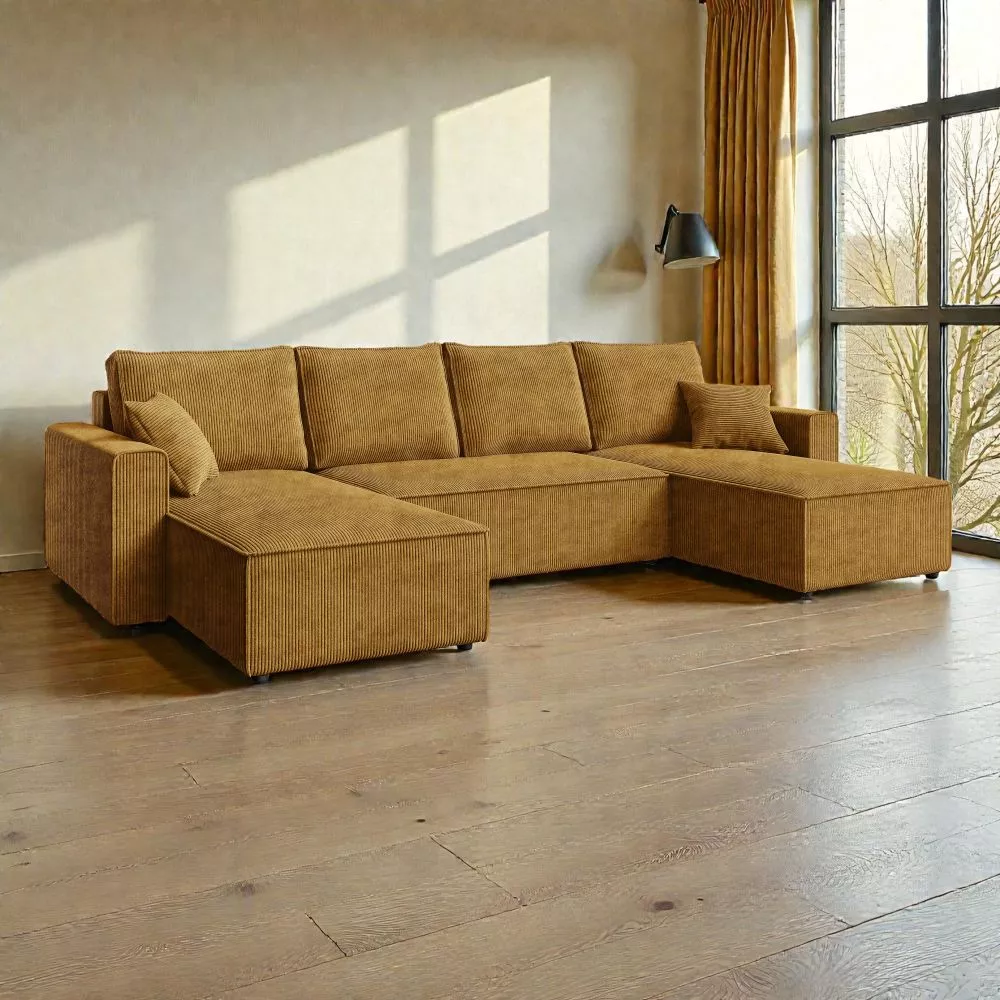 Dīvāns Amber U Standard · Tumši dzeltens · 140 × 305 × 85 cm
