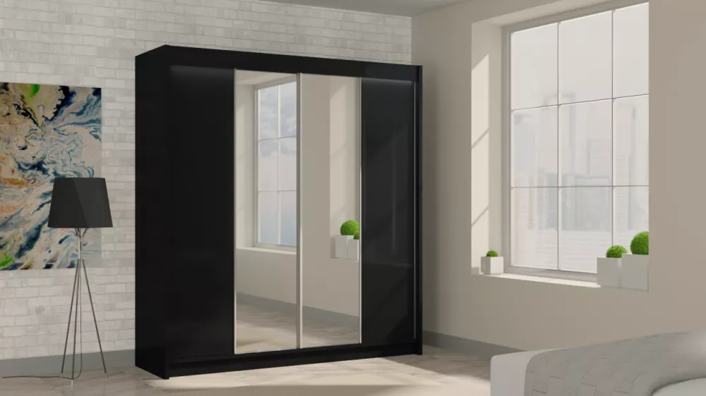 Skapis Luzon ar LED · Melns · 200 × 61 × 216 cm