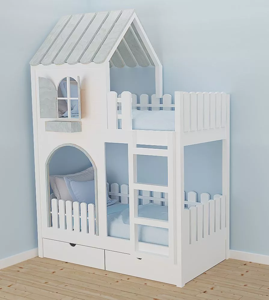 Bērnu gulta ID 115P ar stelāžām Kāpņu puse: Pa labi, Guļamvietas platums: 90 cm, Guļamvietas garums: 200 cm, · 97 × 207 