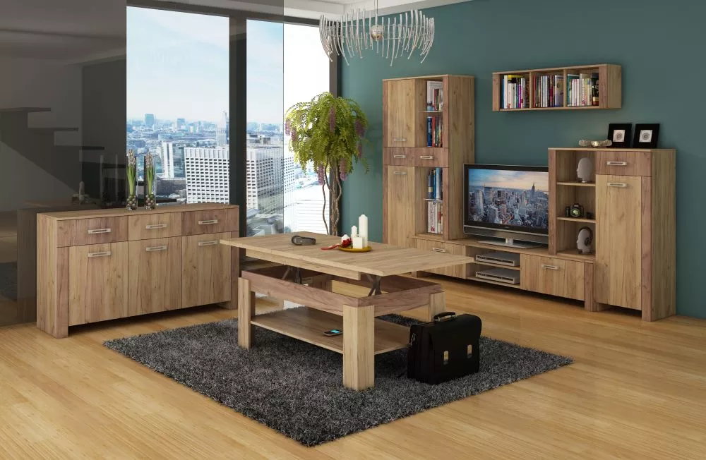 TV tumba Hugo hug 08 · Zelts ozols + Tobaco ozols · 200 × 42 × 40 cm