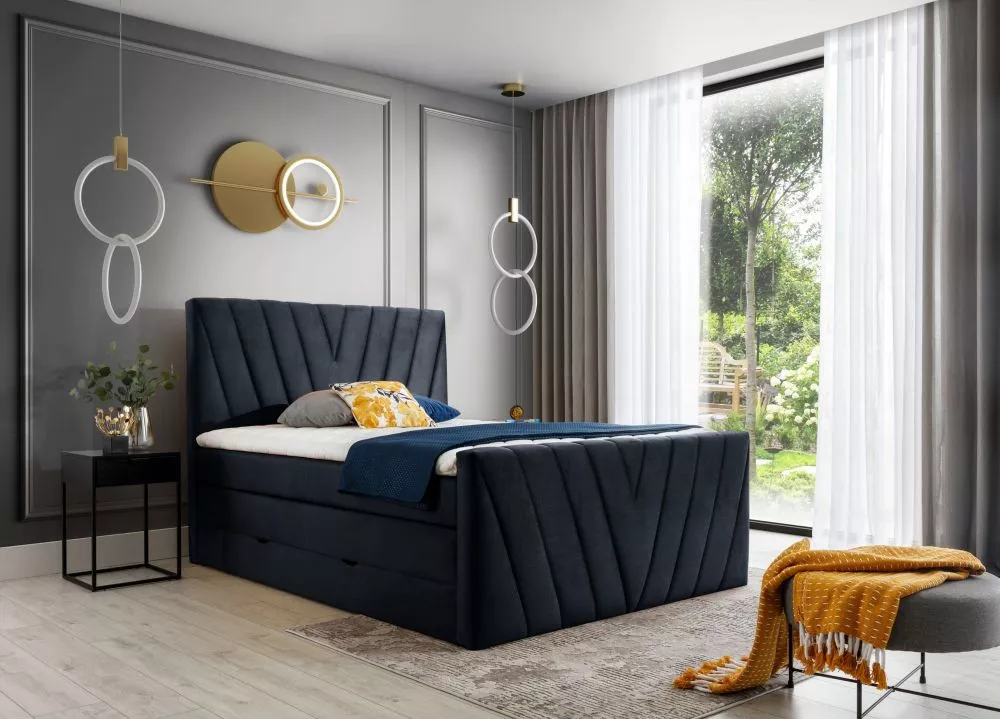 Gulta Candice Boxspring Premium standard Guļamvietas platums: 160 cm, Guļamvietas garums: 200 cm, · Tumši zils · 160 × 2