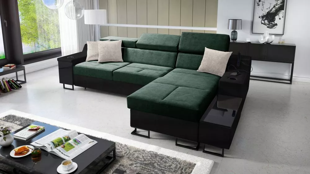 Dīvāns Alicante 1 Mini Whisper Eco Standard · Zaļš + melns · 173 × 274 × 81 cm
