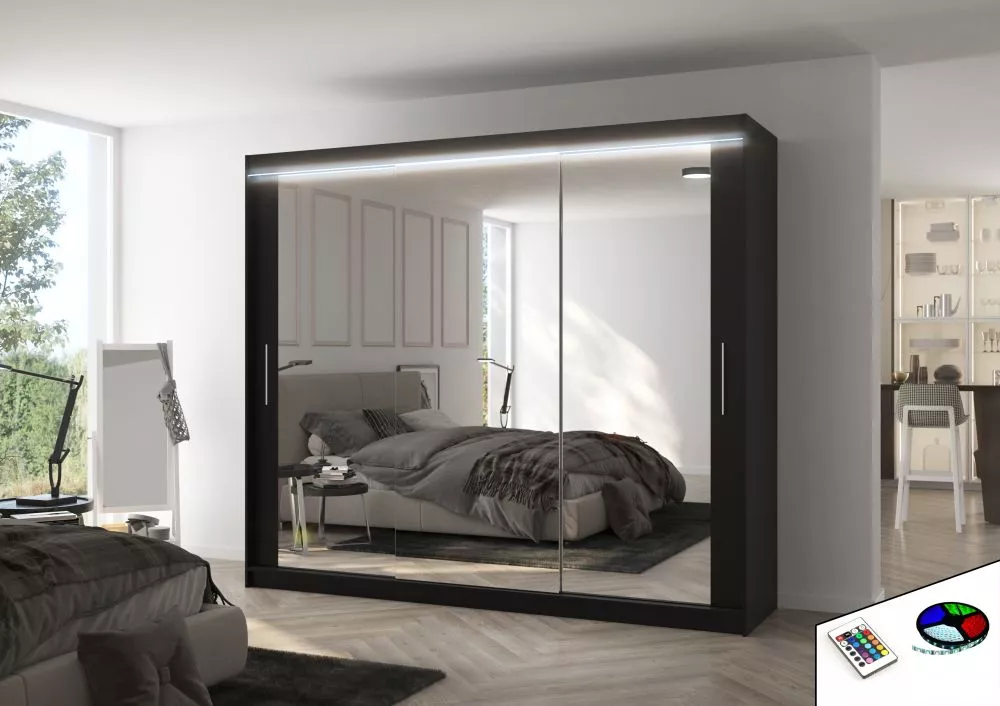Skapis Chester Classic ar LED · Melns · 250 × 58 × 215 cm