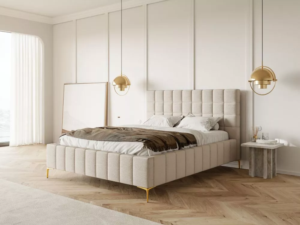 Gulta Grid Gold Standard ar stelāžu Guļamvietas platums: 140 cm, Guļamvietas garums: 200 cm, · Bēšs · 158 × 224 × 126 cm