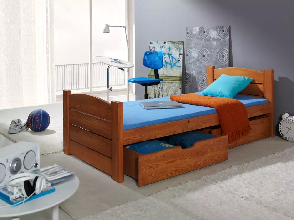 Bērnu gulta Roma Classic 80x180 ar stelāžu Guļamvietas platums: 80 cm, Guļamvietas garums: 180 cm, · Alksnis · 87 × 190 