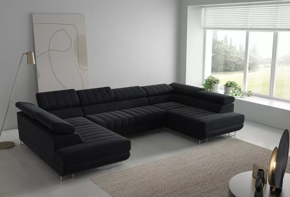 Dīvāns Horizonte U standard · Melns · 201 × 335 × 87 cm