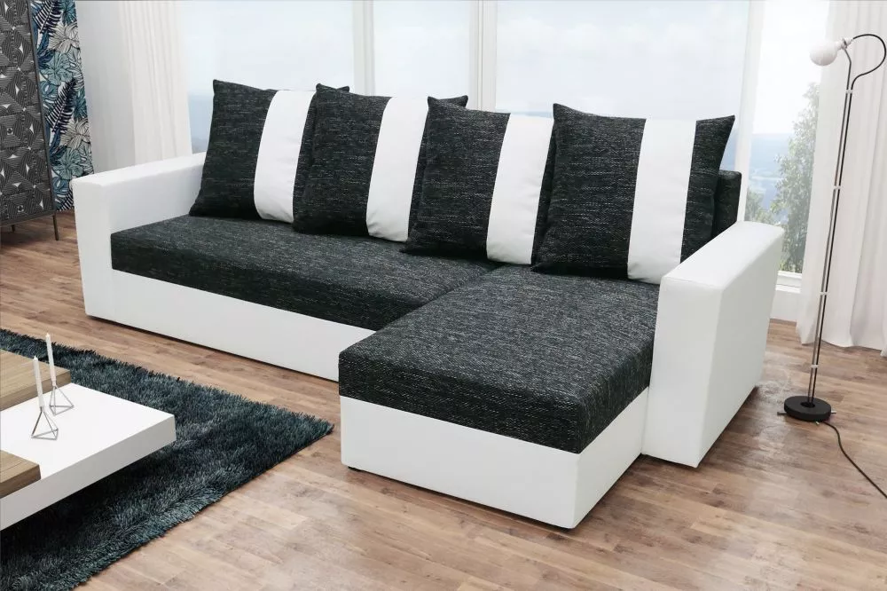 Dīvāns Praga Standard · Melns + balts · 144 × 210 × 69 cm