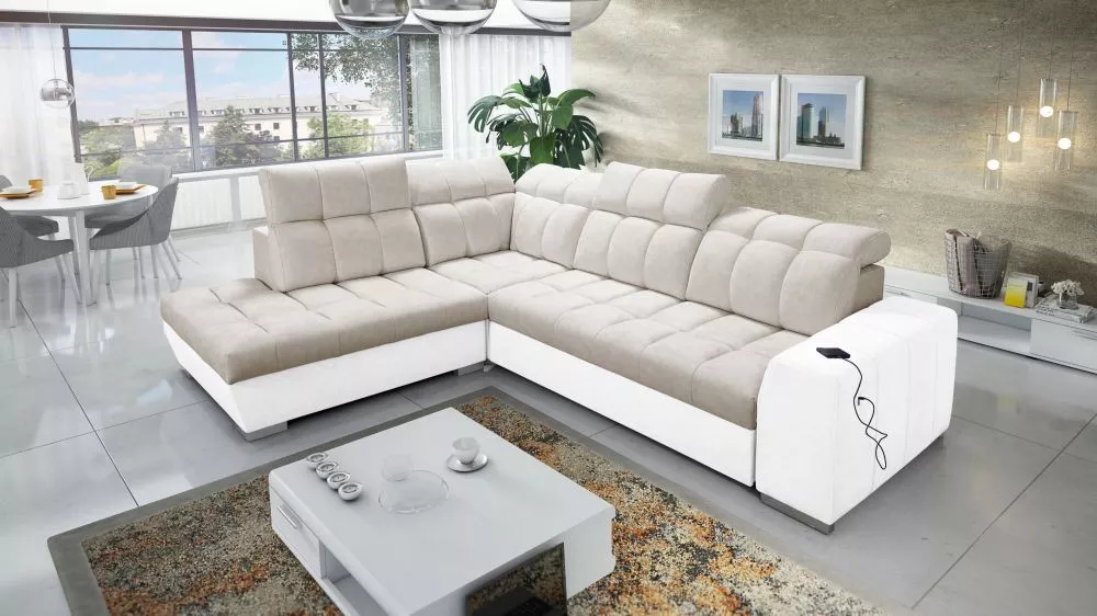Dīvāns Pagano 7 Premium Standard · Tumši bēšs + balts · 225 × 285 × 83 cm