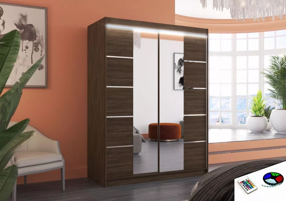 Skapis Nordic Classic ar LED · Šokolādes · 150 × 58 × 200 cm