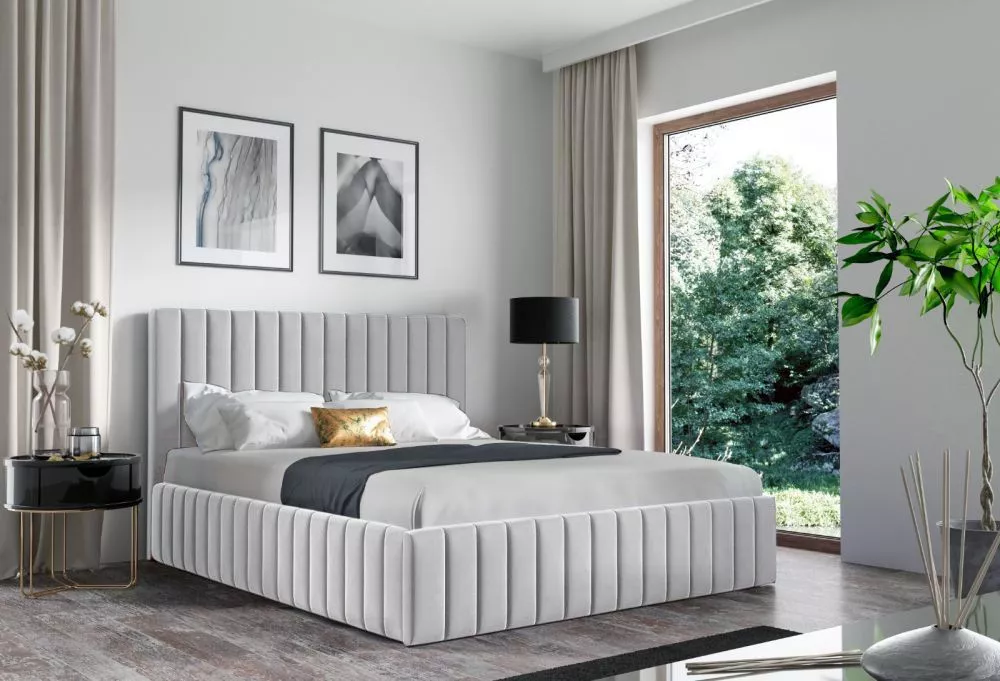 Gulta PK24 Basic ar stelāžu Guļamvietas platums: 180 cm, Guļamvietas garums: 200 cm, stelāžas tips: koka, · Gaiši pelēks