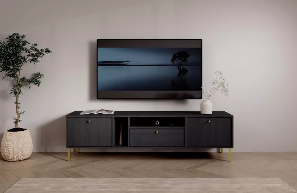 TV tumba Tili RTV2D1S · Melns · 180 × 40.8 × 50 cm