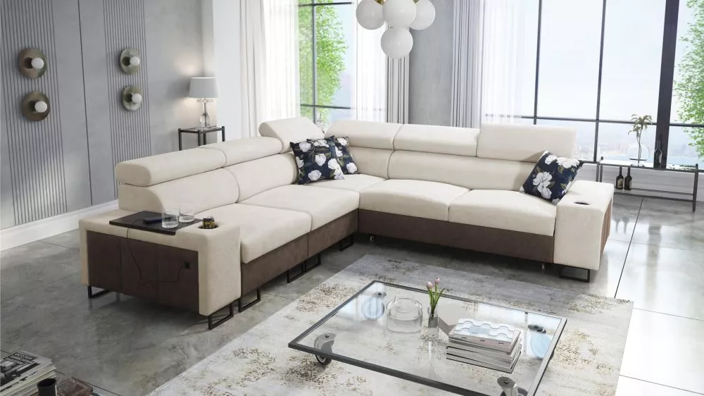 Dīvāns Melody 3 Premium Standard · Krēma + tumši brūns · 282 × 282 × 84 cm