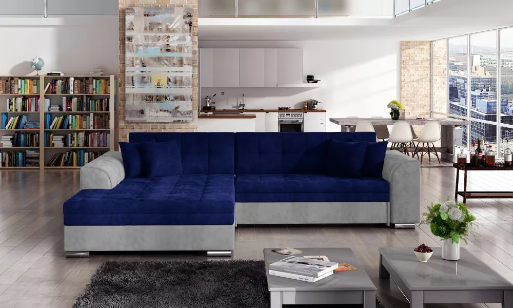 Dīvāns Sorento Lux standard · Zils + pelēks · 195 × 295 × 80 cm