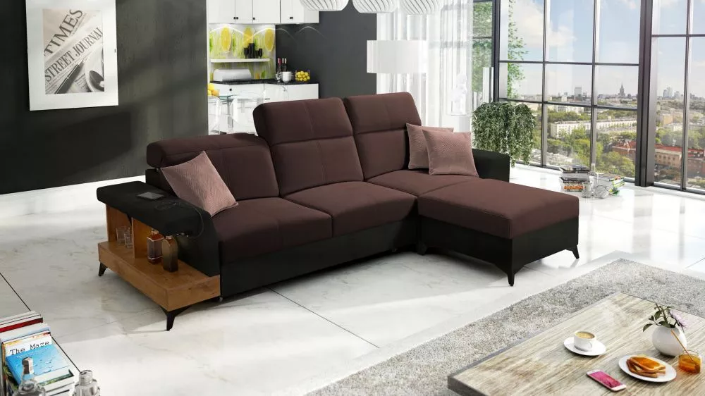 Dīvāns Belutti 1 Lancelot Standard ar LED · Tumši brūns + melns · 180 × 292 × 84 cm