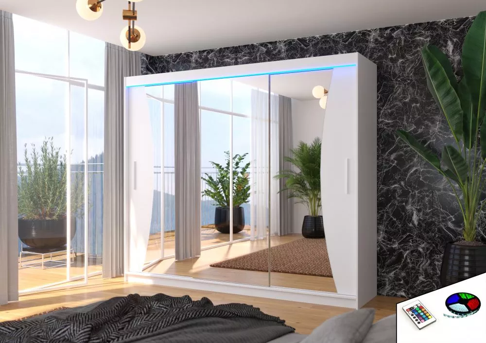 Skapis Diego Classic ar LED · Balts · 250 × 58 × 215 cm