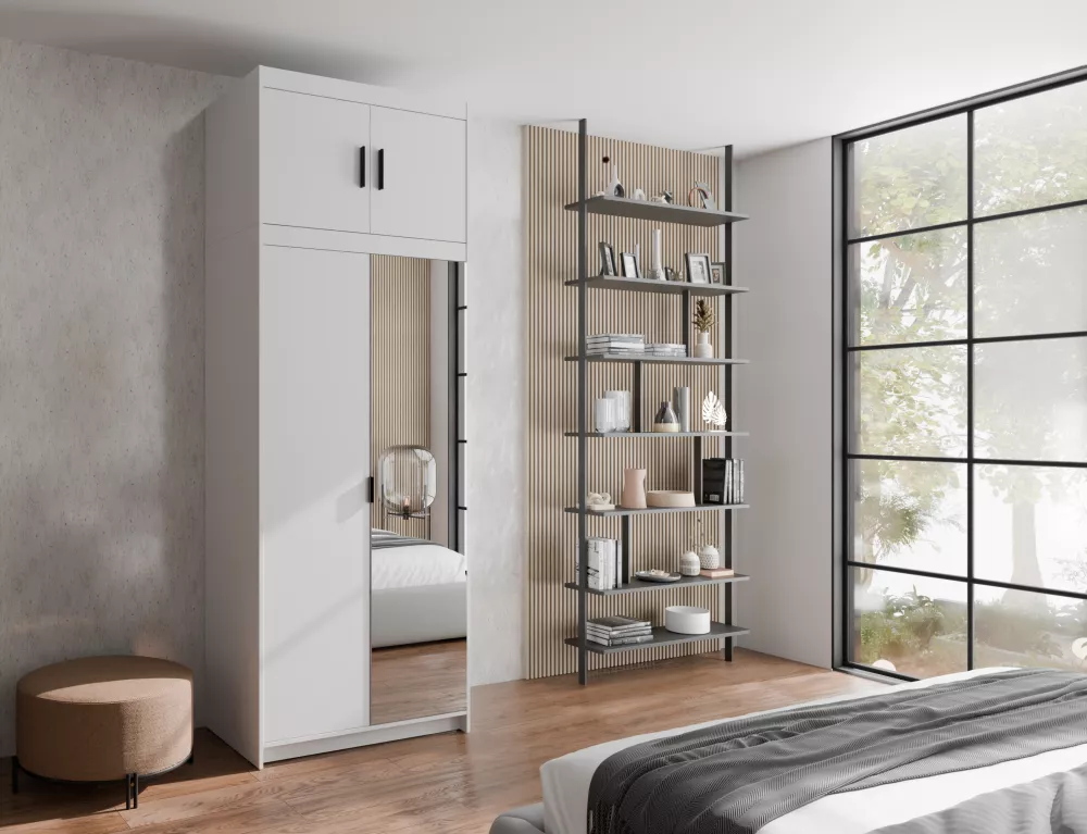 Skapis Elena 2D Premium ar spoguli · Balts · 89.7 × 53 × 245.5 cm