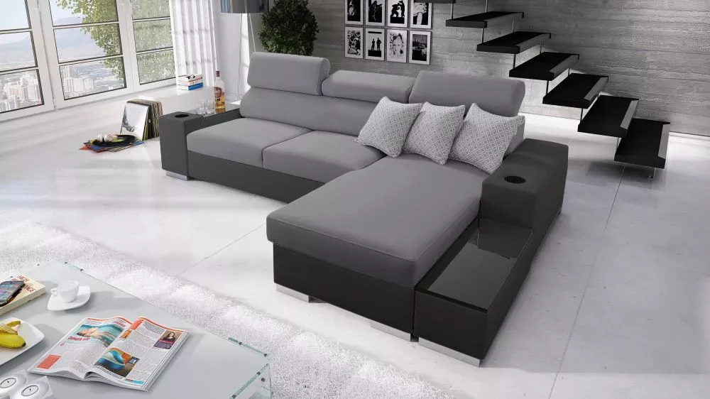 Dīvāns Perseo 1 Maxi Standard · Pelēks + melns · 182 × 291 × 95 cm